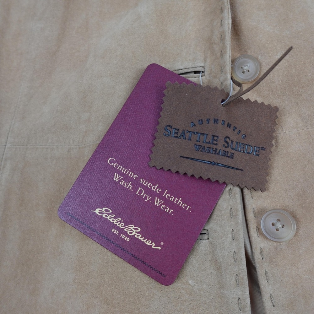 Eddie Bauer Seattle Suede Coat Womens Medium Beige Leather Long Lined Overcoat - Picture 3 of 10
